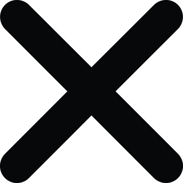 Minimalist black cross icon vector, close button symbol for app interface, bold x mark graphic element