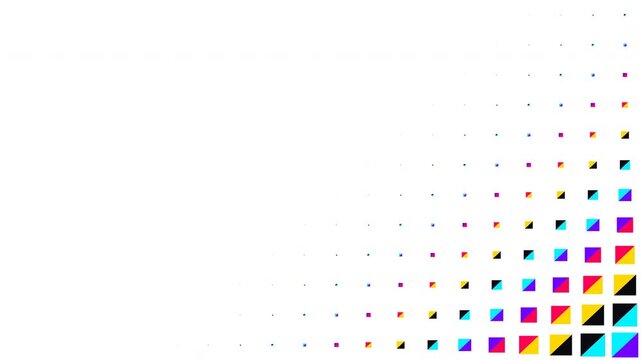 Retro colorful pixelated square grid wiping transition animation