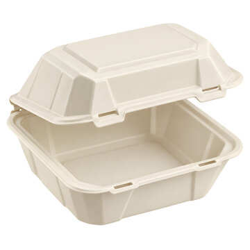 Biopolymer clamshell container isolated on transparent background for food service packaging