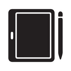 Black silhouette of a digital tablet and stylus on a white background modern technology illustration © AyshaTabassum