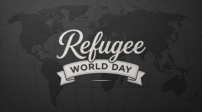 World Refugee Day banner with global map background for international awareness and support.