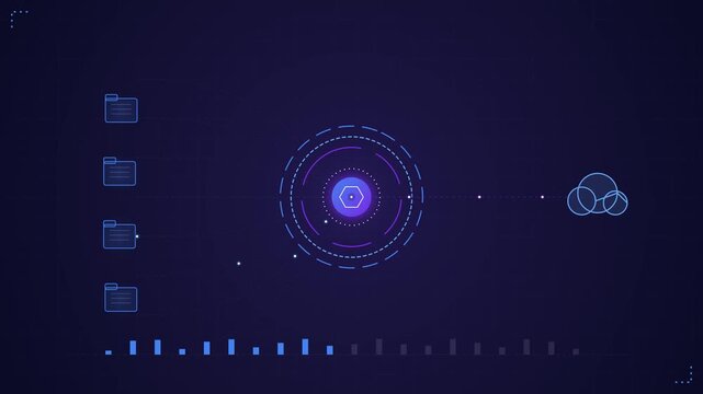 Digital cloud sync interface with data folders and network nodes