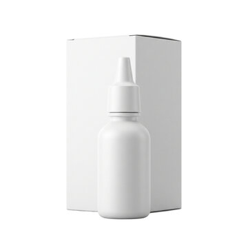 White dropper bottle and box packaging, isolated product mockup