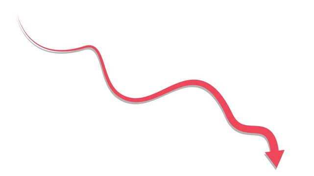 Curved arrow pointing down and to the right with a flowing shape animation