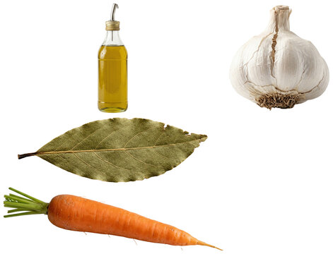 A set of essential fresh ingredients used to prepare a classic Bolognese sauce.