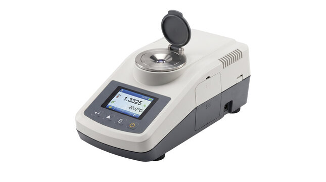Digital benchtop refractometer with LCD screen, optical testing laboratory equipment, electronic measuring device for scientific research