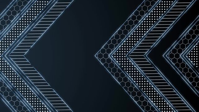 Futuristic chevron tech background animation, Chevron arrows with hexagon pattern and dotted lines background animated