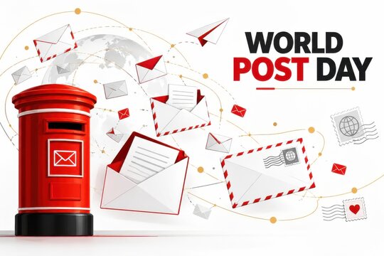 World Post Day celebrated with mail flying from a red post box during global connection