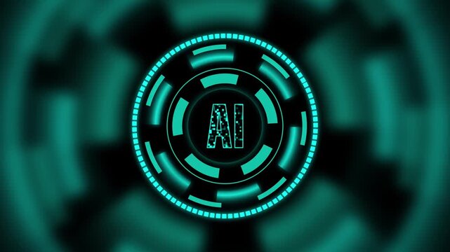 Technology symbol animation rotates inside an active ring. Machine learning data routes on technology symbol animation. Automated neural network systems drive the symbol.