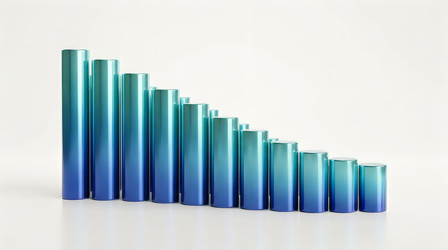 Descending metallic bar graph with gradient blue and green tones against a plain background