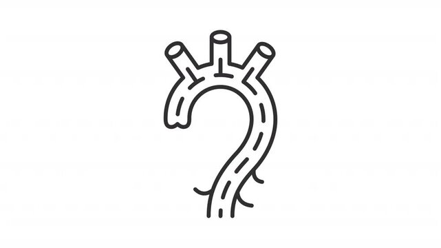 Animated aorta main human body artery outline icon. Internal organs animation. Cardiovascular system health. Major blood pathway. Flat line motion graphic loop on transparent white