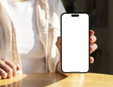 Hand holding, mobile phone screen mock up, mockup