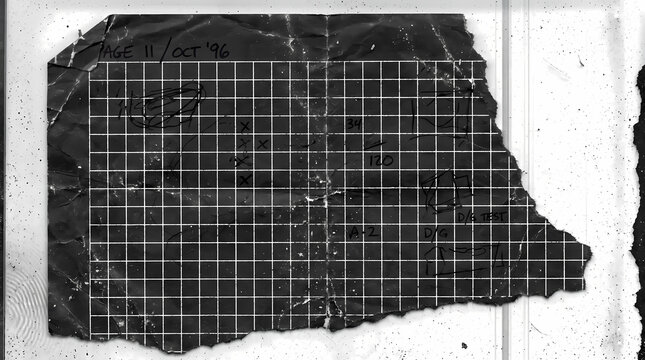 Ripped graph paper with handwritten notes