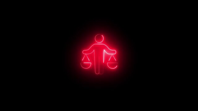 Glowing Red Neon Justice Scale Icon Animation on Black Background for Legal and Law Firm Branding