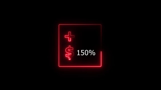 Red glowing 150 percent finance increase icon