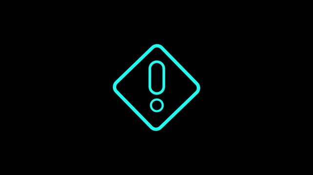 Animated Teal Exclamation Mark Inside A Diamond Shape On A Solid Black Background