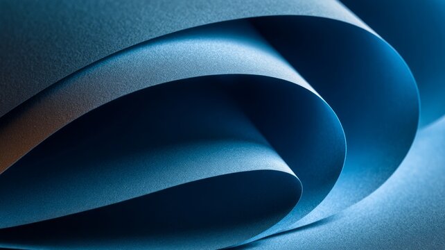 Curved overlapping blue paper abstract. Artificial intelligence image
