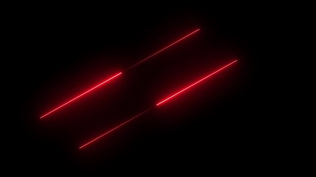 Glowing Red Neon Laser Beams Parallel Lines on Black Background for Abstract Technology Motion Graphics and Visual Effects