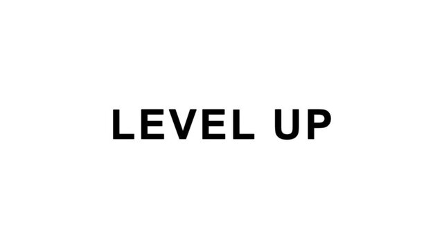 Level Up text animation appearing on a clean white background, minimalist motion graphic for business growth