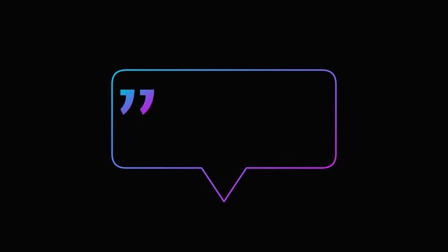 Minimalist neon gradient quote box with speech bubble pointer and quotation marks on black background, glowing frame for testimonials, inspirational messages, and social media text overlays.