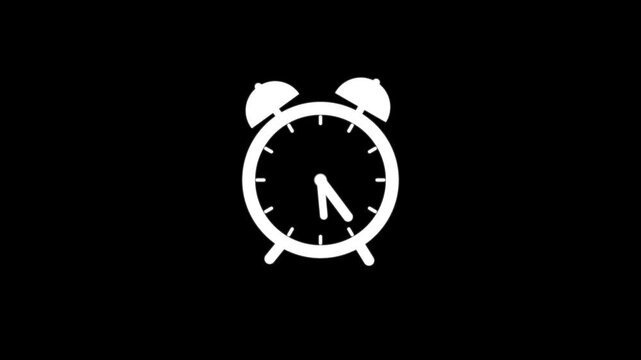 White colour alarm clock on night table in bedroom ticking time in early morning with sunlight and Ringing clock. Seamless loop HD video with alpha channel on black background.