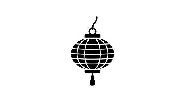 Traditional Chinese lantern black silhouette icon for oriental festival celebration.