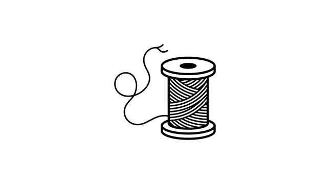 Sewing thread spool with loose thread end for tailoring and handicraft theme.