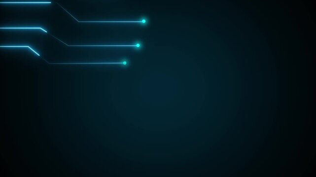 Lines animation displays glowing data nodes across an empty dark space. Electronic technology telemetry coordinates guide active lines animation. Hardware consoles use lines.