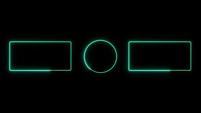 Geometric shapes animation displays rectangular borders and a circle. Modern user interface telemetry coordinates guide geometric shapes. Screen displays use shapes.