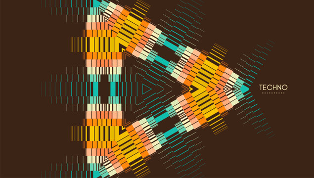 The geometric pattern forms a symmetrical triangle in the center. Overlay effect. Abstract lines create a dynamic image. Illustration for brochure, poster, cover, card, presentation, flyer or banner.