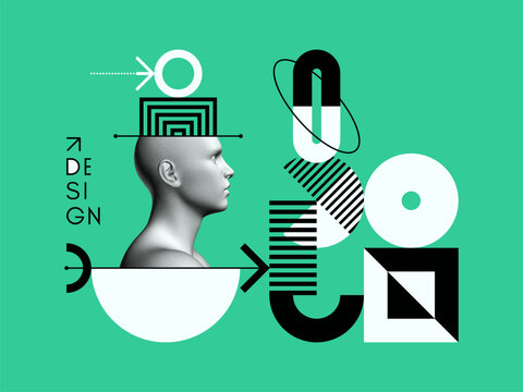 Concept of generating thoughts and ideas. Time to think. Discovery, studying and learning concept. Geometrical art. Science and technology element. Grid. Vector for presentation, cover, brochure.