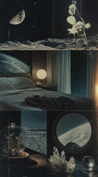 Dreamy cosmic bedroom wallpaper with moonlit space views for mobile