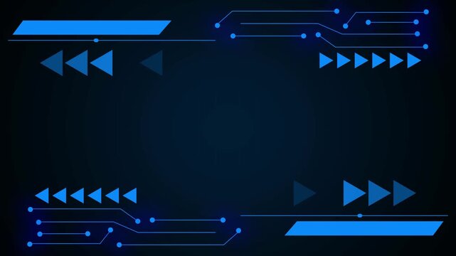 Circuit lines animation displays geometric technical shapes on dark. Motherboard computing hardware telemetry routes on circuit lines. Digital processors run lines.