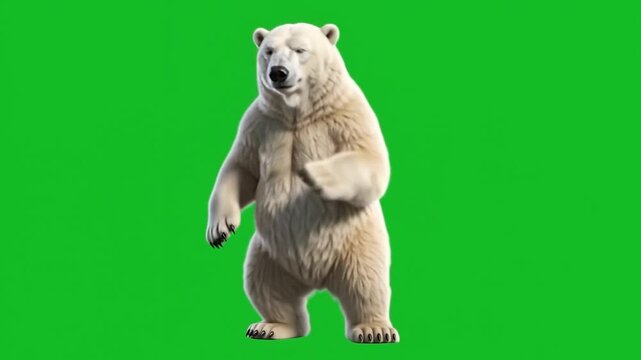 Funny polar bear animal dance on chroma key green screen background