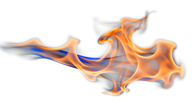 Fiery Dance: Vibrant orange flames with wisps of blue and grey smoke twist and dance in an abstract, energetic display.