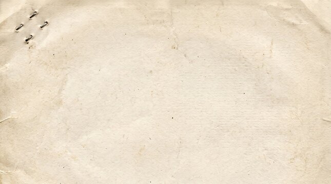 Distressed paper background texture with rusty metal staples for vintage office document design and archival projects. Textured beige parchment surface ideal for retro legal backdrops.