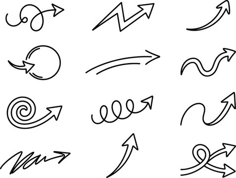 Set of handdrawn doodle arrows