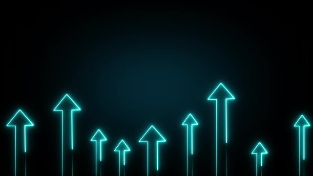 Arrows animation displays upward rising directional vectors on dark space. Progressive growth trajectory telemetry routes on arrows animation. Consoles operate with arrows.