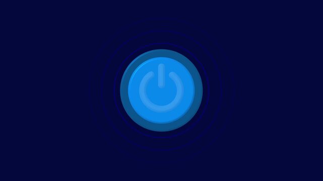 Power button icon animation displays an illuminated circular outline ring on dark. Activation data routes through button. Device interface consoles use button icon.