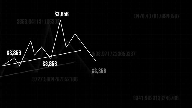 Stock market graph animation displays upward rising financial trend lines. Revenue growth analytics track on graph. Investment consoles operate with market graph.