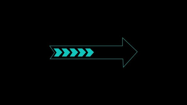Arrow animation displays forward directional chevron patterns on dark. User interface navigation trajectory data routes on active arrow. Movement tracks active arrow.