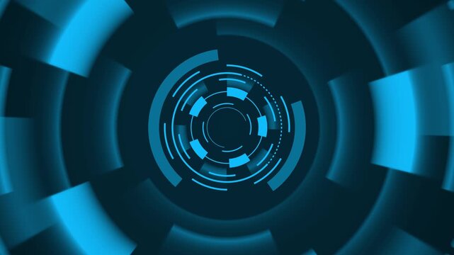 HUD element animation rotates with motion blurred circular tracks. Cybernetic user interface telemetry coordinates guide active HUD element. Displays use element.