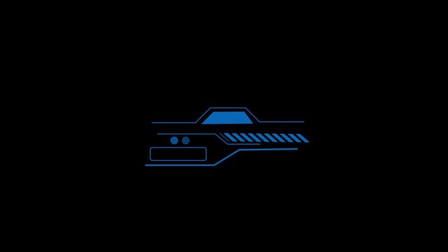 Geometric shape animation displays technical stripes and circular rings. Futuristic user interface telemetry coordinates guide geometric shape. Consoles use active shape.