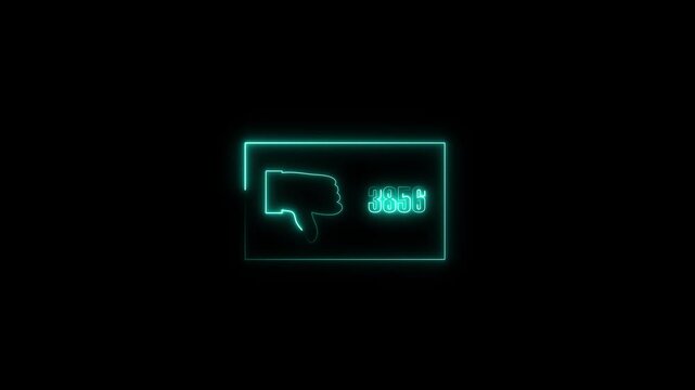 Thumbs down icon animation displays disapproval metrics on a dark backdrop space. Feedback evaluation data routes on icon. Interaction consoles use thumbs down icon.