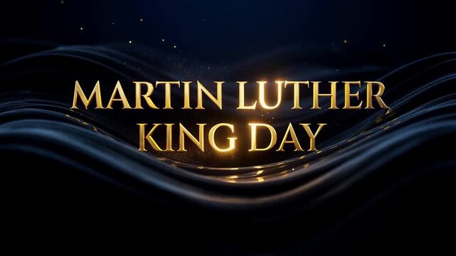 Martin Luther King Day Text Animation over Flowing Dark Blue Liquid Waves Cinematic Holiday Title Sequence
