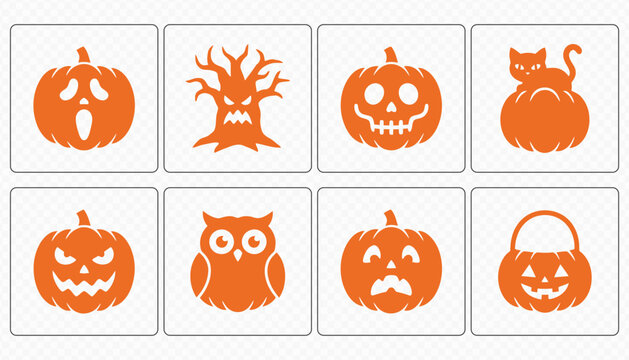 Cute and Scary Halloween Pumpkin Vector Icons