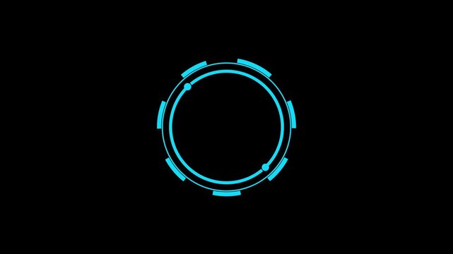 HUD element animation displays circular targeting components on dark space. Cybernetic surveillance tracking telemetry coordinates guide element. Consoles use HUD element.
