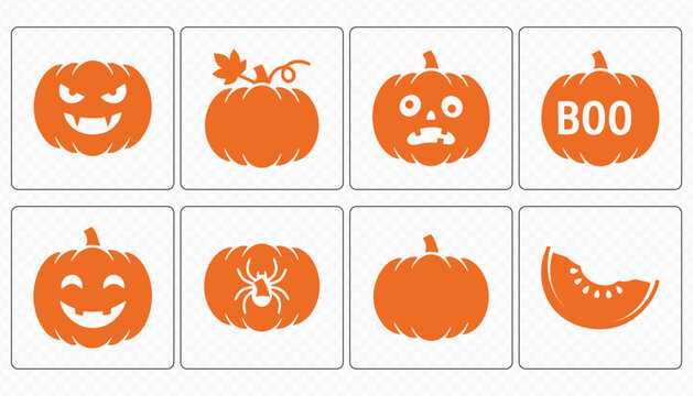 Halloween Pumpkin Boo and Spider Vector Icon Set