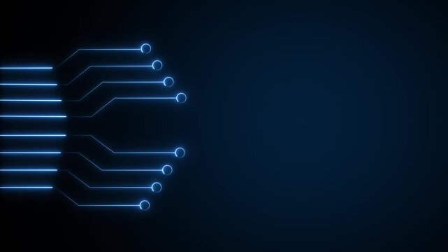 Circuit board lines animation outlines presentation copy space on dark. Motherboard microprocessor hardware telemetry routes on circuit board lines. Systems use lines.