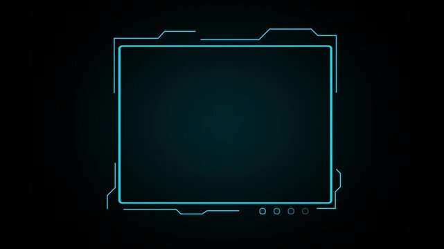 HUD frame animation displays rectangular borders with telemetry dots on dark. Futuristic user dashboard telemetry coordinates guide HUD frame. Consoles operate HUD frame.
